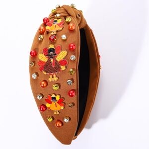 Thanksgiving Dinner Turkey Bead and Rhinestone Knotted Headband